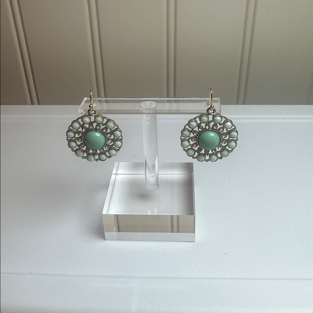 Turquoise Color and Gold Tone Earrings